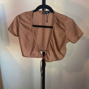 Brown cropped tie top